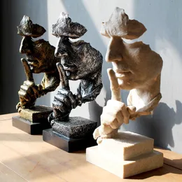 Dekorativa föremål Figurer Nordisk kreativ tystnad är guldstaty harts Thinker Sculpture Figur Vintage Home Office Modern Art Harts Dekor 230419