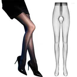 Mulheres meias sexy aberto virilha collants 8d óleo brilhante transparente meia-calça elástica meias de náilon pólo dança boate lingerie