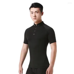 Vêtements de scène danse pratique salle de bal Standard hauts modernes adultes Costumes latins hommes à manches courtes bouton t-shirt blanc noir en Stock