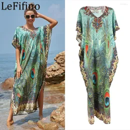 Women's Swimwear Summer Fashion Selling Quick Drying Printing Peacock Feather Beach Loose Size Robe Holiday Dress Bikini Cover Up Women