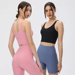 Traje de yoga Sujetador deportivo acanalado con logotipo Mujeres Tank Crop Top Acolchado Entrenamiento Ropa deportiva Ropa de gimnasia femenina Correr Ropa activa para damas