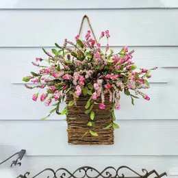 Dekoracyjne kwiaty hortensji koszyk sztuczna girlanda symulacja rattanu do zawieszenia drzwi