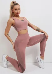 Leggings de yoga sem costura feminino esporte terno secagem rápida respirável ginásio treino roupas fitness colheita topo e scrunch butt conjunto 802290225839045