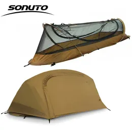 Tält och skydd Sonuto utomhus enstaka person Lätt tält Nylon Taktiskt skydd Marching Bed Mosquito Net Anti Mosquito Waterproof Field 231120