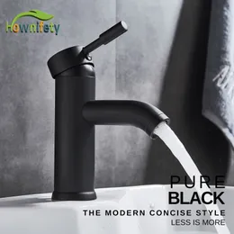 Bathroom Sink Faucets Hownifety Black Faucet Cold Water Mixer Tap Stainless Steel Paint Basin Single Hole Tapware 230419