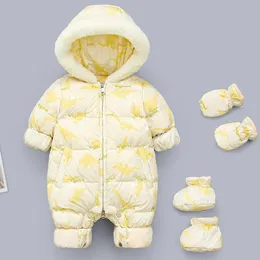 Jackor Olekid 2023 Rysk Winter Baby Rompers Hooded Plus Velvet Warm Born Snowsuit Girls Overalls Toddler Boys Jumpsuit 231118