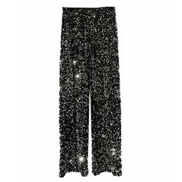 Women's Pants New Women's Fashion Trend Sparkling Gold Pants Relaxing Waist Wide Leg Pants Korean Style 231120