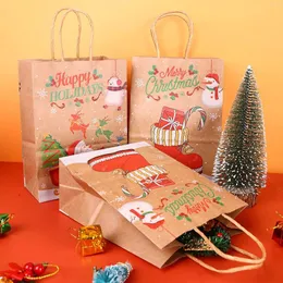 Present Wrap 16pcs Kraft Paper Christmas Bags 4 Mönster med handtag multiple för semesterfirande fest