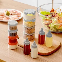 Depolama Şişeleri Kutu Mini Sos Plastik Alet Sıkıştırma Baharat Kavanoz Açık Barbekü Şişesi Salatası 4pcs Taşınabilir Pansuman Baharat Konteynerleri