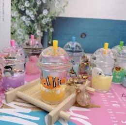 Party Favor Animal Bubble Milk Tea Keychain Creative Mini Coconut Beverage Acrylic Moving Liquid Oil Drop Smyckespresent ZZ