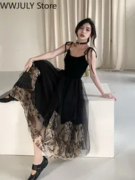 Neue Casual Kleider Französisch Vintage Schwarz Strap Kleid Gothic 2024 Sommer Ärmellose Sexy Retro Midi Schlank Koreanischen Stil Party Frau