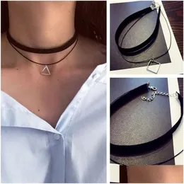 Chokers Punk Triangle Choker Necklace Black Veet Steampunk Tattoo Necklaces Torques Jewellery Clavicle Colar Bijoux Drop Del Dhgarden Otmap