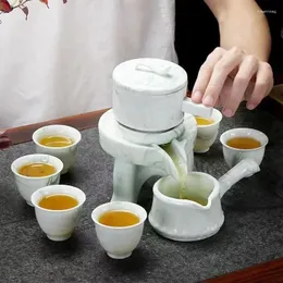 Teegeschirr-Sets, hochwertiges Marmor-Streifen-Tee-Set, Steinschleifen, halbautomatische chinesische Kanne, Kaffee-Teekanne, Gaiwan-Tassen und Tassen, Teetassen