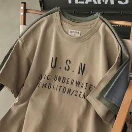 MEN S T DRISTS Summer American Retro Military Style Letter Printed T Shirt Fashion 100 Cotton Short Sleeve غسلها قمم غير رسمية قديمة 230420