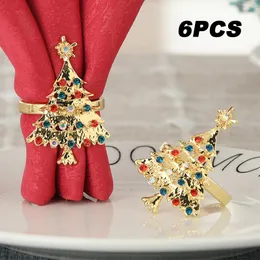 Napkin Rings 6Pcs/Set Nordic Diamond-studded Christmas Tree Buckle El Tabletop Paper Towel Decoration Ring Home Tableware Decor