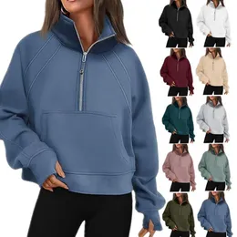 Women Yoga Outfit sweatshirt hoodie Suit Scuba Hoodie Loose Long Sleeve Crop Top Fitness Workout High Elasticity Gym Jacket Fitness Short Coat Sweatshirt
