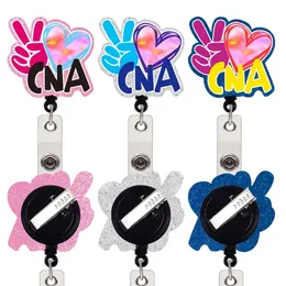 10 pz/lotto Portachiavi Personalizzati Forniture Per Ufficio Glitter Please Love CNA Acrilico Retrattile Porta Badge Medico Yoyo Pull Reel Infermieri ID Nome Carta Per Il Regalo