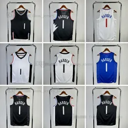 1ジェームズハードN 2023-24新シーズン印刷されたバスケットボールジャージの白い黒いシャツ
