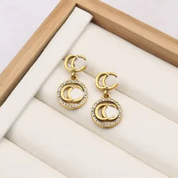 Örhängen 18k guldpläterad lyxmärke designers dubbla bokstäver stud klippkedja geometriska berömda kvinnor färgglada kristall strass pärla örhänge bröllop juvelry