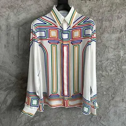 2024SS Spring Summer Men Shirts Colorful Stripe Printed Silk Long Sleeve Shirt
