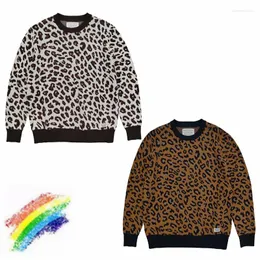 Suéter dos homens Leopardo Jacquard WACKO MARIA Crewneck Moletons Homens Mulheres Marrom Branco Estilo Havaiano Camisola de Malha