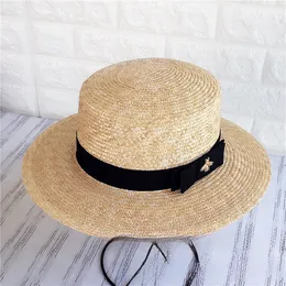 Summer Wide Brim Thin Hay Braid Flat Top Flat Brim Straw Hat Women's Sun-Proof Style Natural Grass Top Hat Wholesale