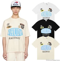 Tees TShirts Luxury Mens Designer Fashion clothing Rhude Racing Track Collection Raceway Print High Quality Double Yarn Cotton Casual Round Neck Short Sleeve Tshir