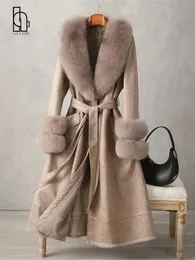 Pele feminina falso imitação de pele de coelho quente casaco grosso vintage 2023 inverno médio longo gola joelho feminino 231120