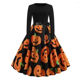 Casual Dresses Sweet Elegant Lady Dress Vintage Loose Hem Belt Bat Hallowen For Stage Show