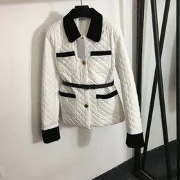 White Elegant Jackets Fashion Waist Belt Coat Luxury Lapel Neck Outerwear Creative Pocket Designer Girls Jacket Clothing