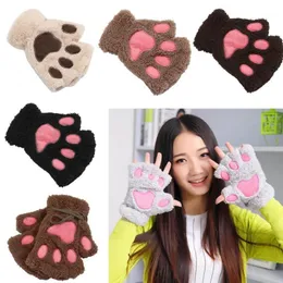 Five Fingers Gloves Valink 2023 Fashion Winter Women Girls Lovely Plush Warm Mittens Cute Short Half Finger Fingerless Female