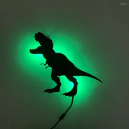 Nocne światła dekoracje ścienne sylwetka dinozaurów do dekoracji domowej rgb zmieniająca sypialnia