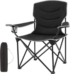 접이식 캠핑 의자 대형 휴대용 패딩 편안한 의자 컵 홀더 블랙