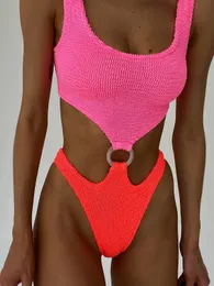 Ternos femininos sexy fêmeas texturizadas de roupas de banho alta da cintura Monokini Push Up Swimming Swimmingwear Afutes de praia Bodysuit 230419