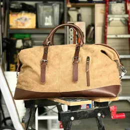 Męskie vintage retro płótno Trim Duża pojemność Weekender Holdall Duffel Duffel Travel Over Night Bag 230420