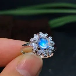 Katı 925 Gümüş Aytaşı Yüzüğü 6mm 0.8Ct Doğal Aytaşı Gümüş Yüzük 3 Katmanlı 18K Altın Kaplama