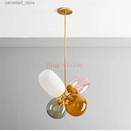 Ceiling Lights Nordic modern magic bean balloon glass hanging light fixture modern kid room multi color led ceiling pendant lamp Q231120