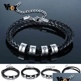 Bangle Vnox Personalize Family Name Bracelets For Men Layered Leather With Beads Charm Bracelet Couple Anniversary Gift To D Dhgarden Ot2Ib