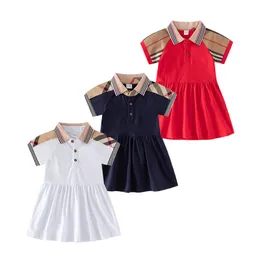 Baby Designer kläder Summer Girl Dress Turn-Down Collar Short Sleeve Cotton Casual Dresses Baby Clothing Girls Stripe Dresses 1-6T