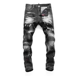 Джинсы dsq 2023, весенне-осенние персонализированные эластичные струйные облегающие брюки для ночного клуба, модные брюки с рваными отверстиями D2
