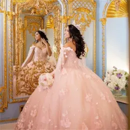Rosa quinceanera vestidos flores querida doce 15 meninas vestido de princesa vestidos de baile vestidos de baile feitos sob encomenda