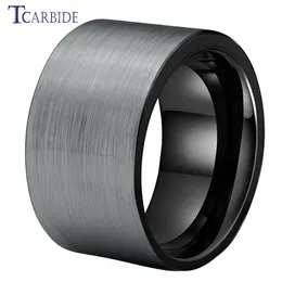 Band Rings 12MM Big Men Black Tungsten Carbide Finger Ring Flat Band Brush Finish Wedding Gift Jewelry Comfort Fit 231118