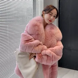 Kobiety Down Down Parkas Fashion Women Rex Rabbit Fur Płaszcze długie naturalne pełne pelt szynszylowe kurtki z kołnierzem powyżej 231118