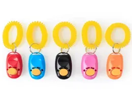 Dog Button Key Chain Clicker Pet Sound Training With Wrist Band Click Trainer Tool Aid Guide Pets Hunds leveranser 11 färger tillgängligt9433914