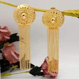 Dingle örhängen dubai droppe för kvinnor 24k guldpläterad afrika brasilien brud långa tofs runda koppar mode smycken gåvor