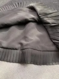 Saias 2023 outono inverno moda plissada costura tweed mini saia mulheres elegante cintura alta a-line preto curto jupe senhoras