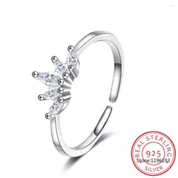 Cluster Rings Genuine 925 Sterling Silver Chic Pave Crystal Zircon Princess Crown Finger Ring For Women Korean Wedding Party Jewelry BKJZ065