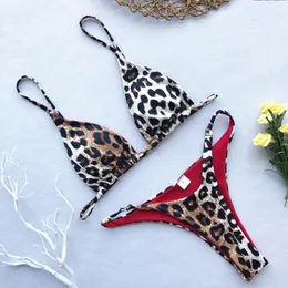 Kvinnors badkläder High Cut Micro Bikini Women Leopard Bandage Push Up Swimsuit Sexig baddräkt vadderad thong Biquini Trajes de 2023 230420