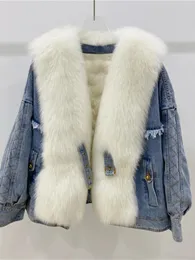 Womens Down Parkas OFTBUY Winter Women Denim Jacket Real Fox Fur Coat High Quality Thick Soft Big Collar Short Warm Fashionable Parka 231120