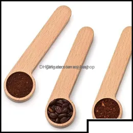 Spoons Flatware Kitchen Dining Bar Home Garden Spoon Wood Coffee Scoop With Bag Clip Tablespoon Solid Beech Wooden Mea Dh7P8